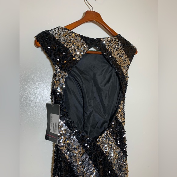 Maggie Sottero black, silver, open back, high slit, sequin maxi, evening wear 4 - Picture 9 of 10